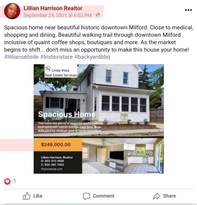Facebook listing dated September 29, 2021 bearing the 'Linda Vista Real Estate Services' logo